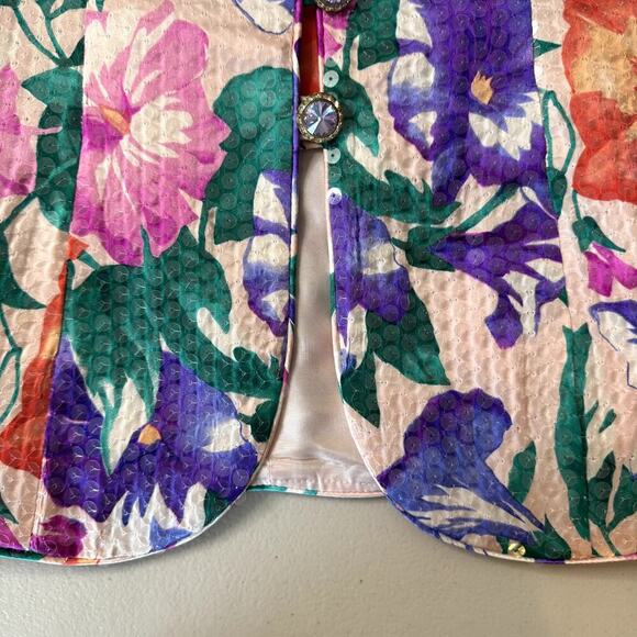 Vintage 80s A.J. Bari 100% Silk Sequined Blazer Shirt Women's Size 10 - Picture 4 of 8